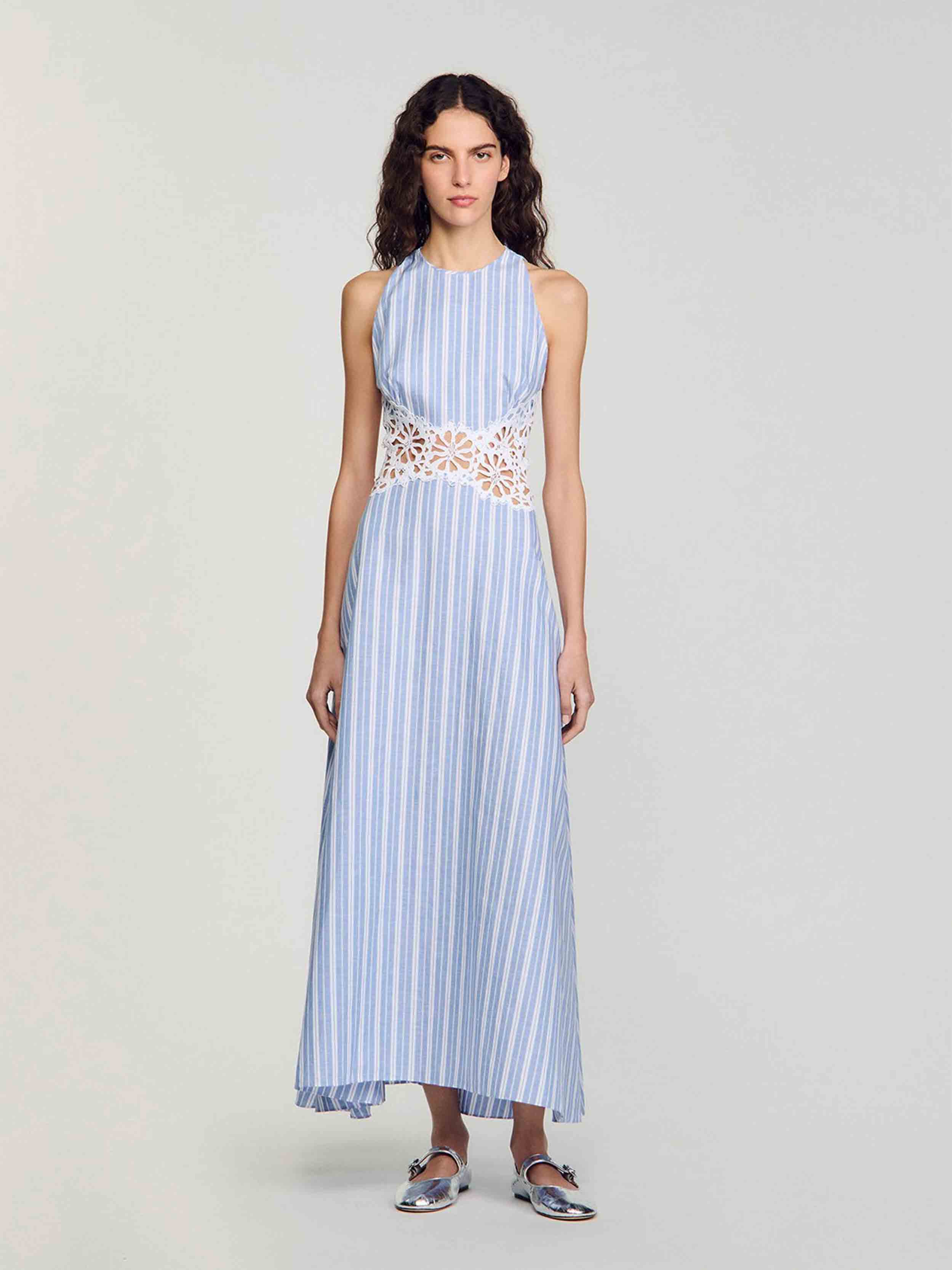 Striped Maxi Dress With Lace – SANDRO Egypt