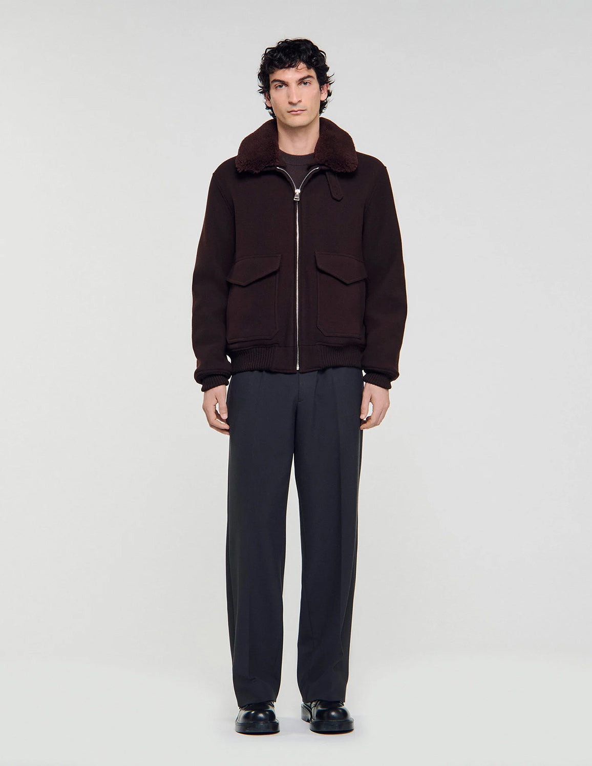 WOOL AVIATOR JACKET WITH SHEARLING – SANDRO Egypt