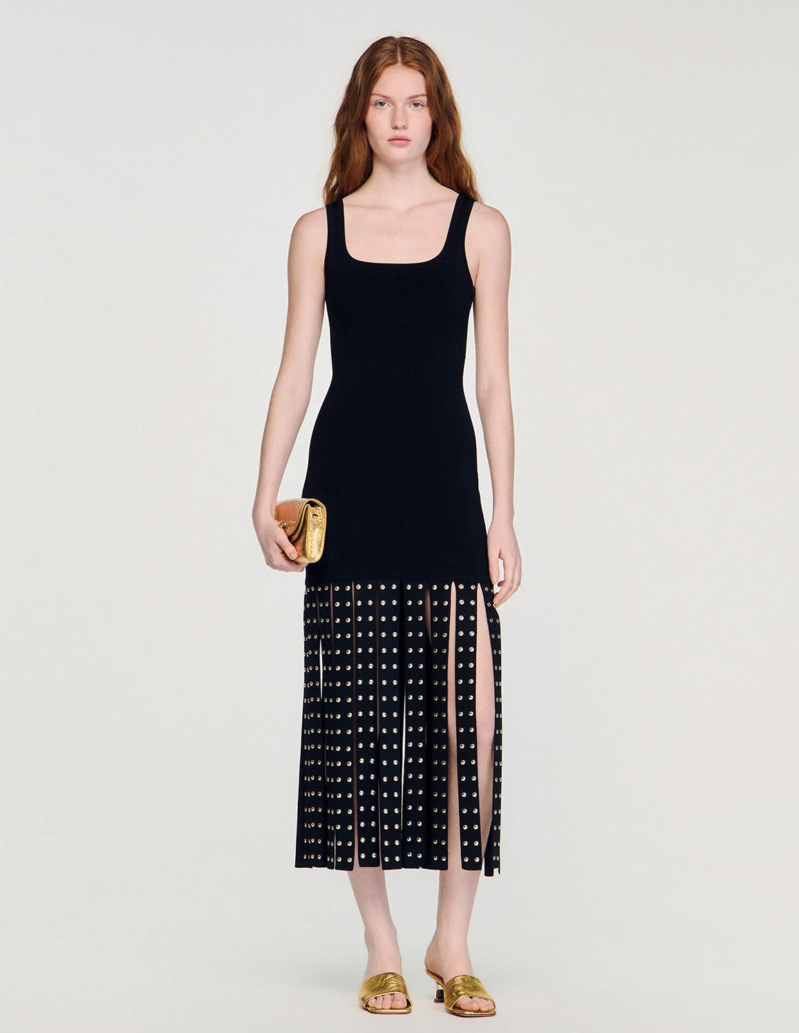 black sandro dress FRINGED KNIT MAXI DRESS – SANDRO Egypt