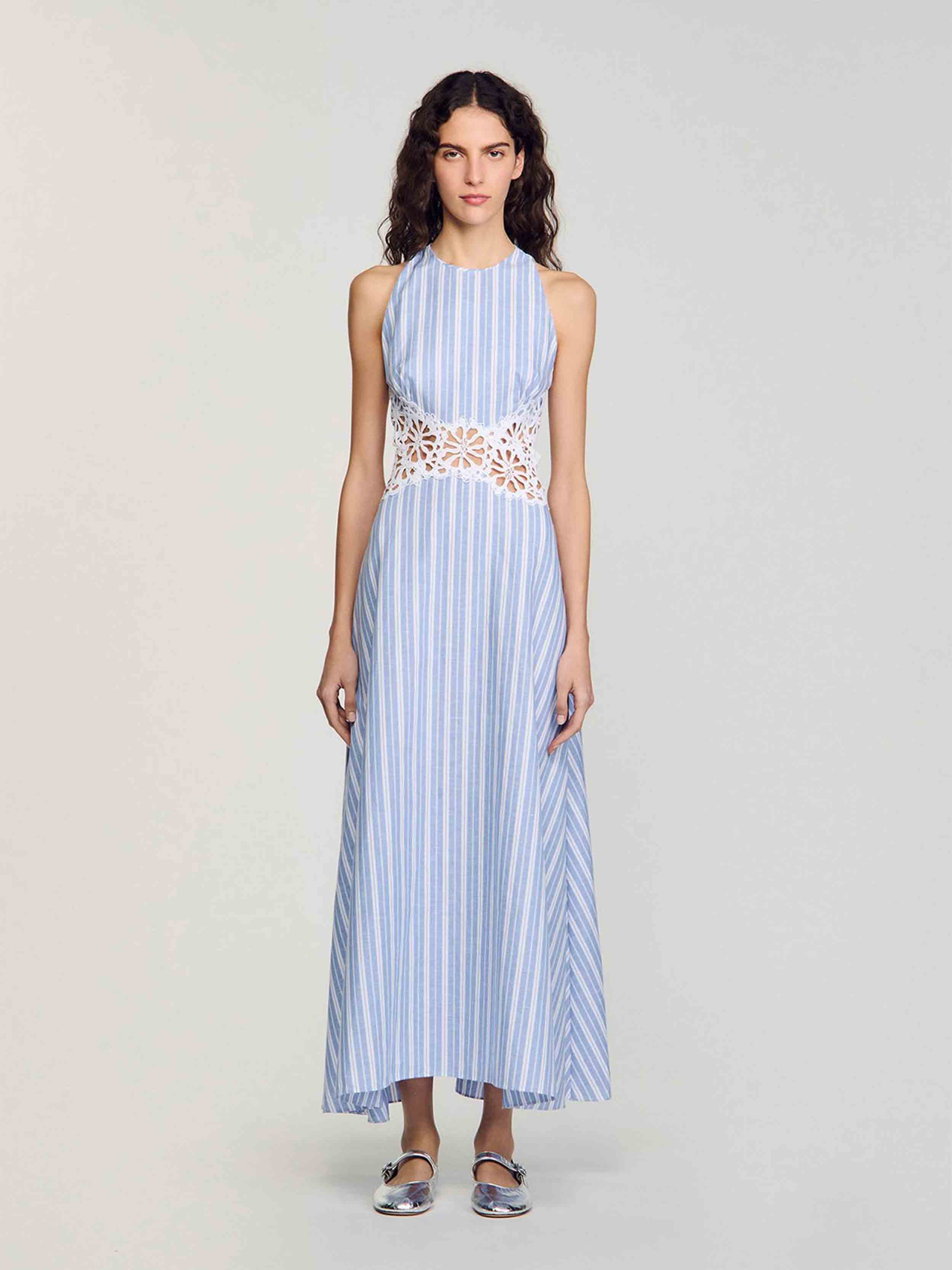Striped Maxi Dress With Lace – SANDRO Egypt