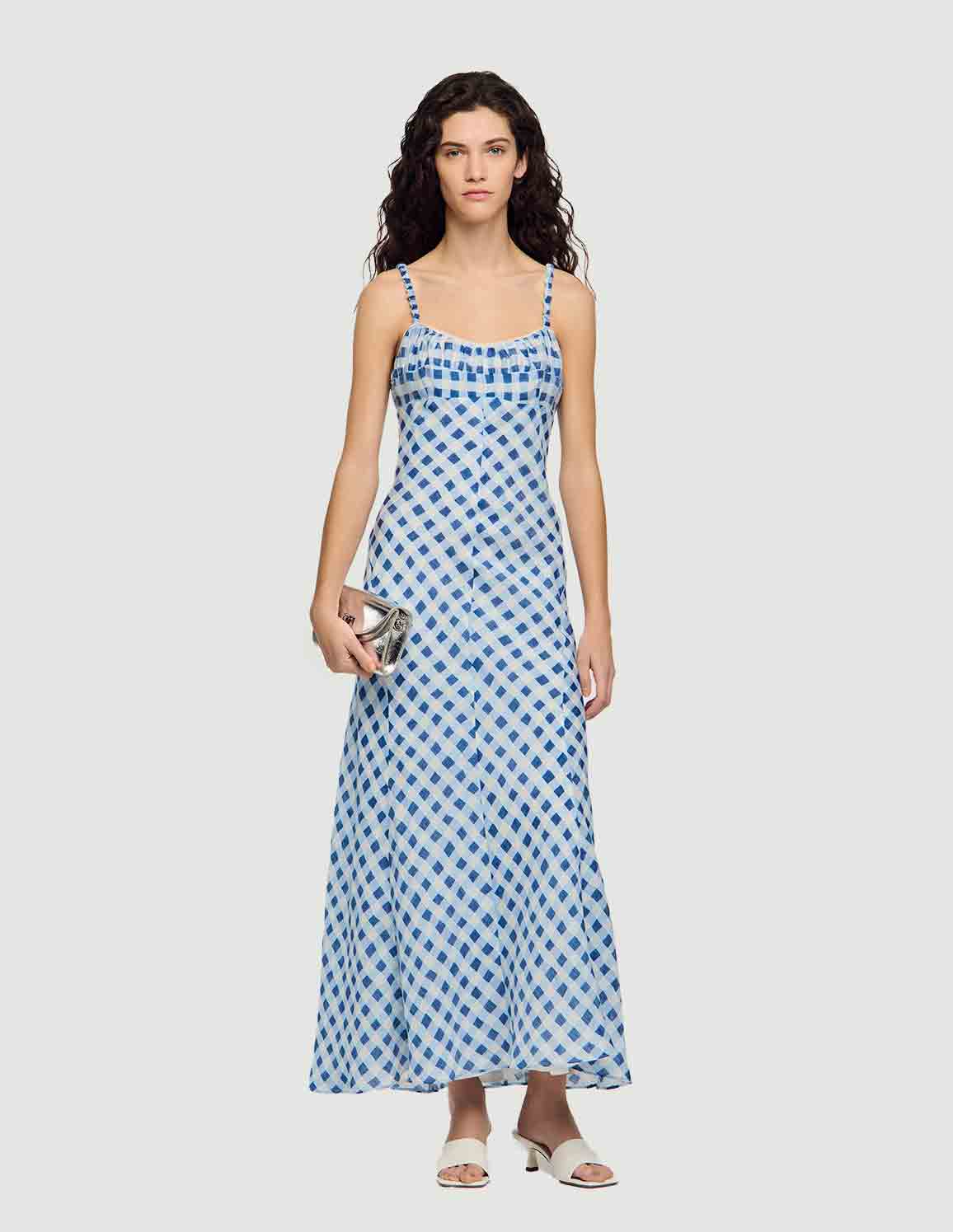 GINGHAM LINEN MAXI DRESS – SANDRO Egypt