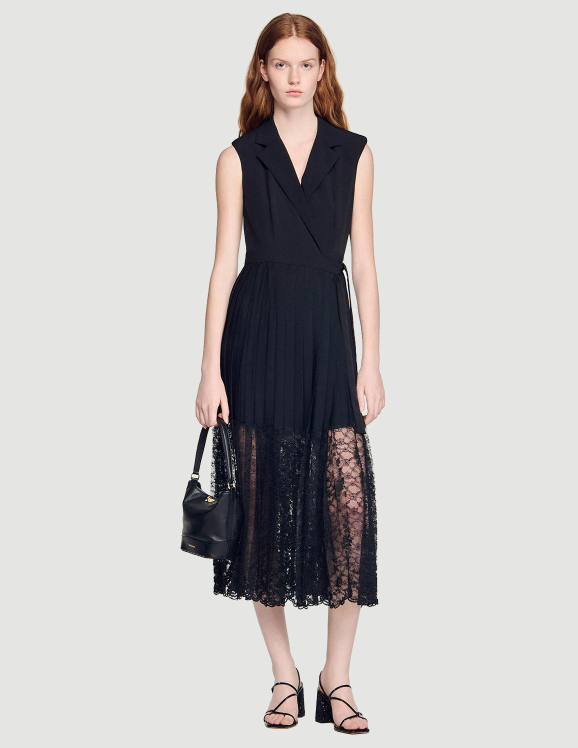 sandro lace detail maxi dress SANDRO Maxi lace-detail V-neck Dress | White