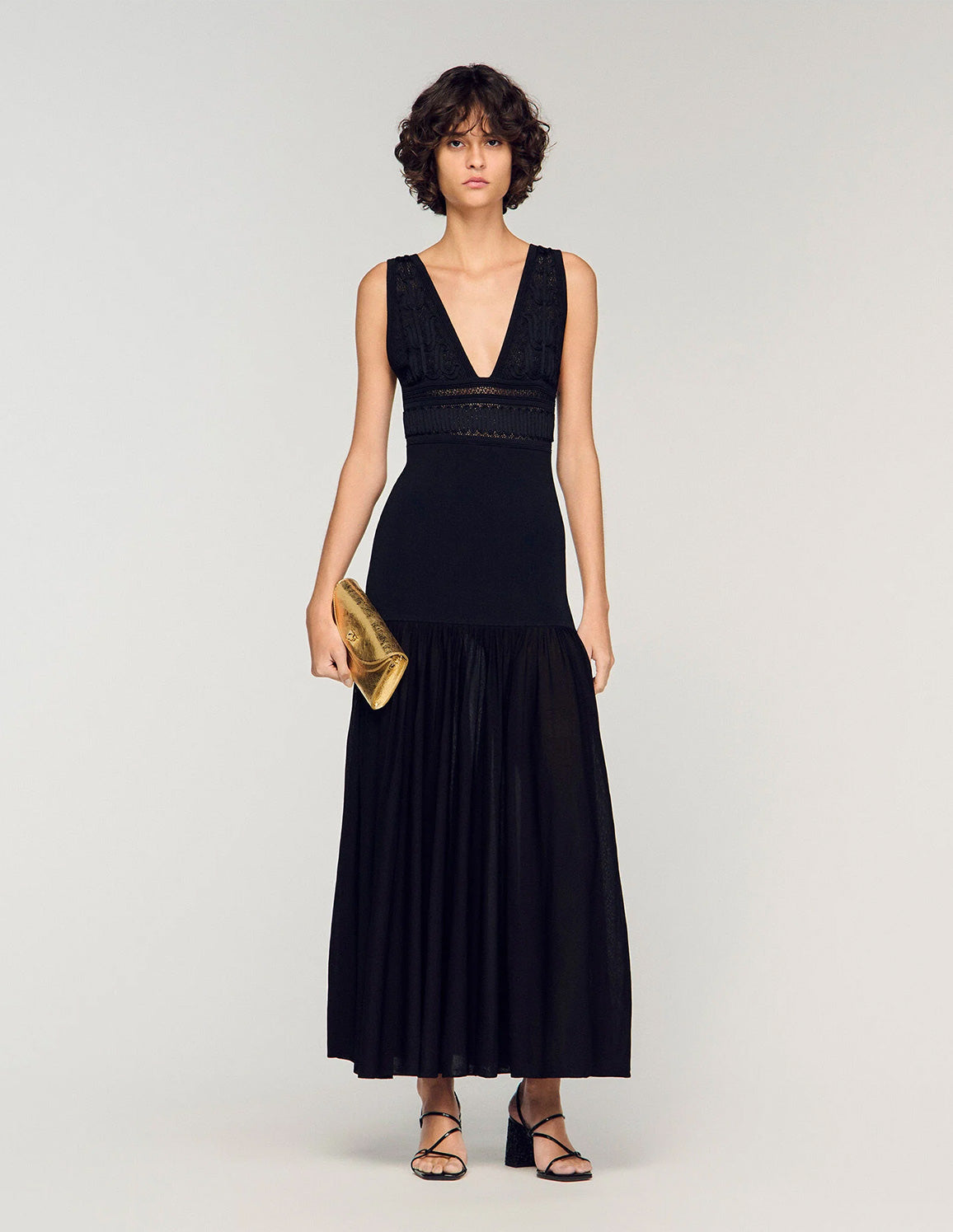 sandro black knitted dress Sandro Long knitted midi dress