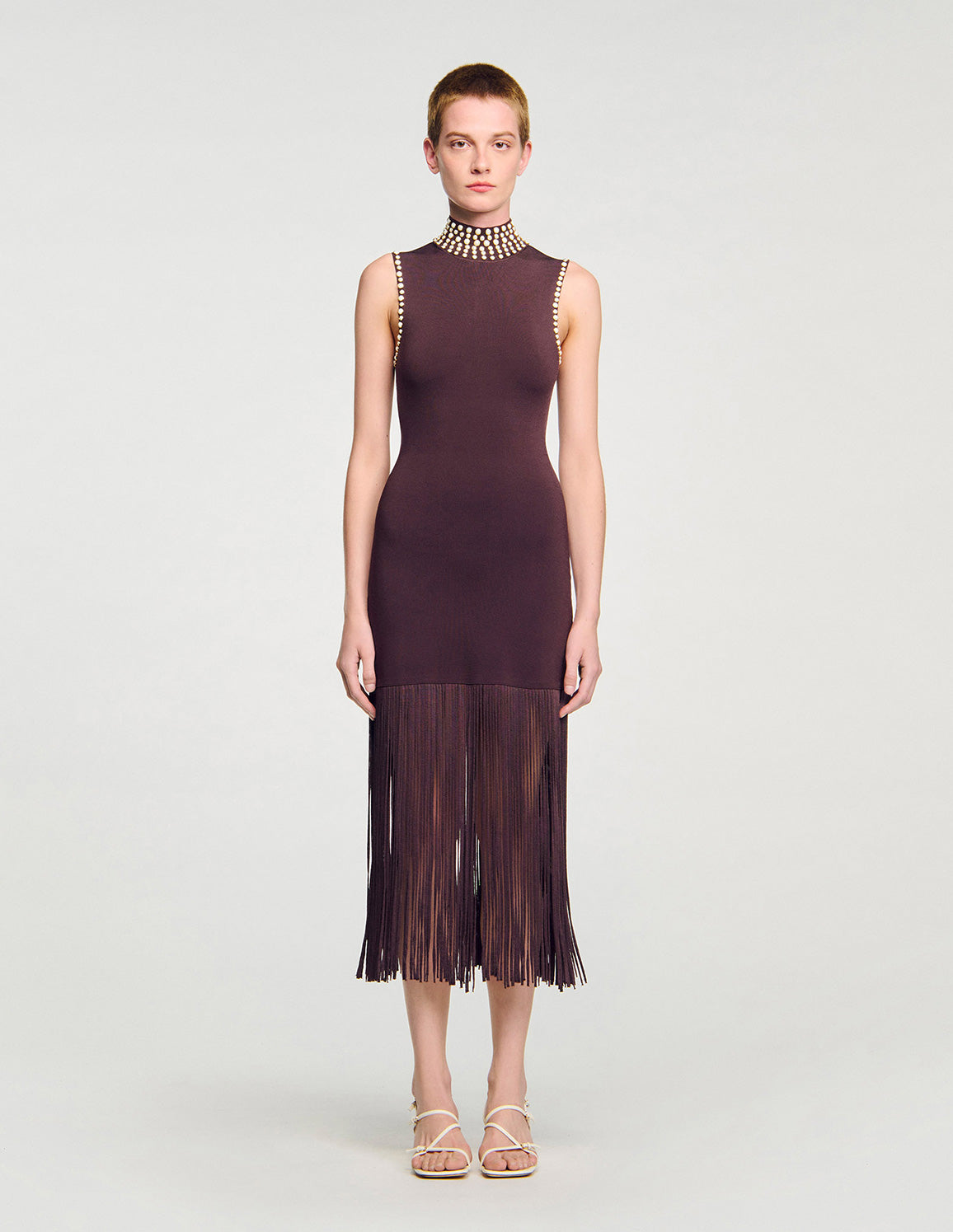 FRINGED KNIT MAXI DRESS – SANDRO Egypt