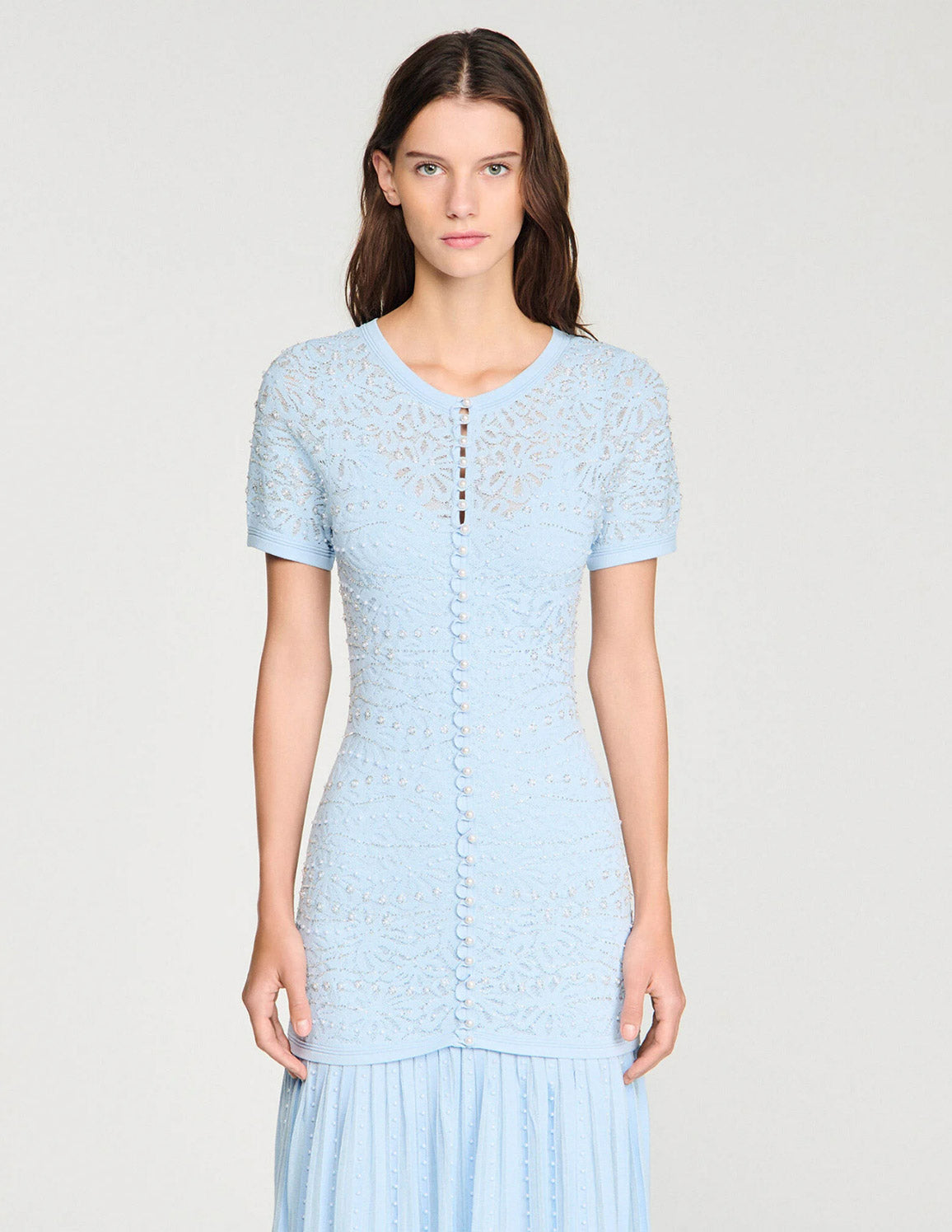 sandro beaded maxi dress Sandro Beaded Knit Maxi Dress in Blue