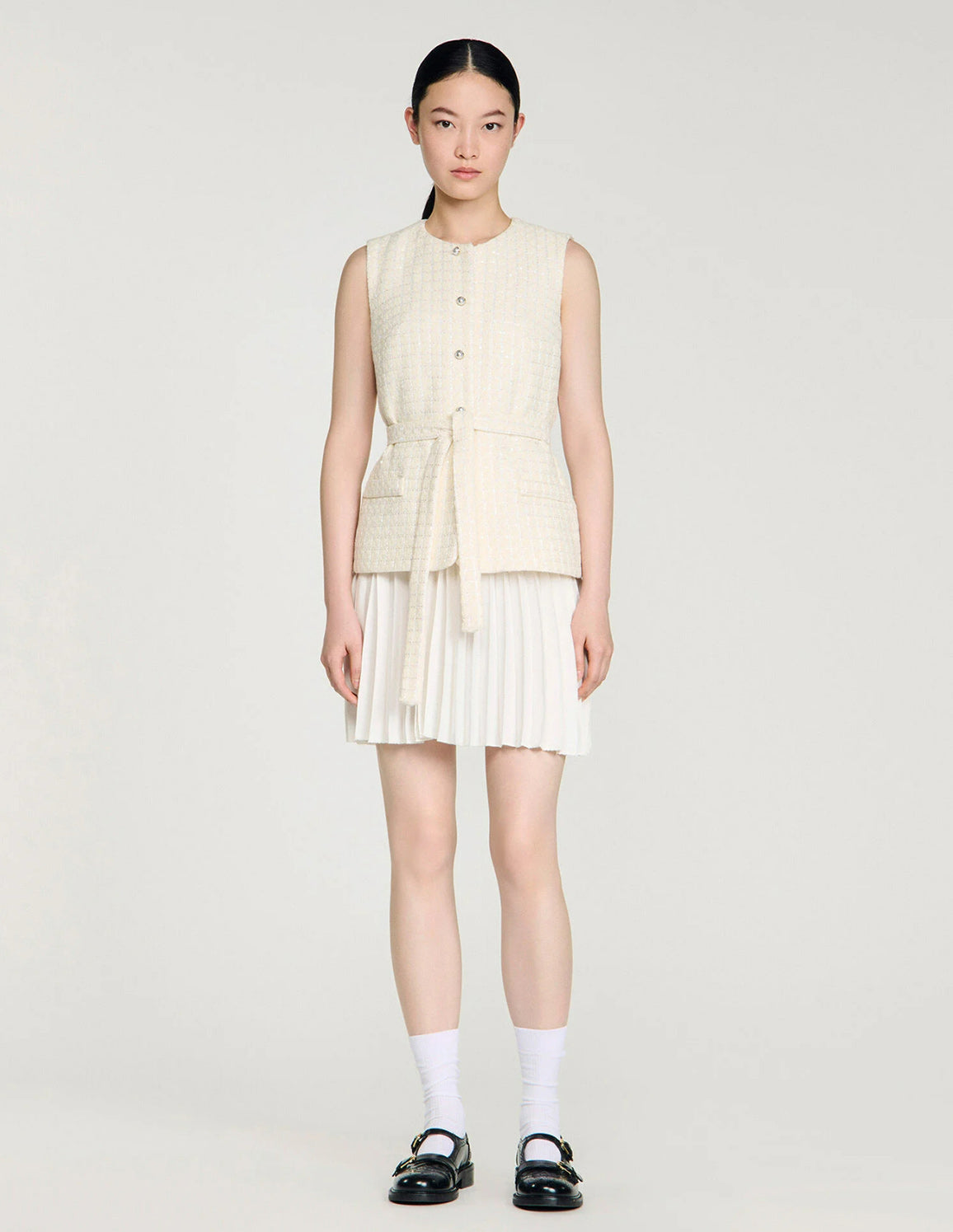 sandro white mini dress Sandro Dual-Material Mini Dress In White - 50% Off