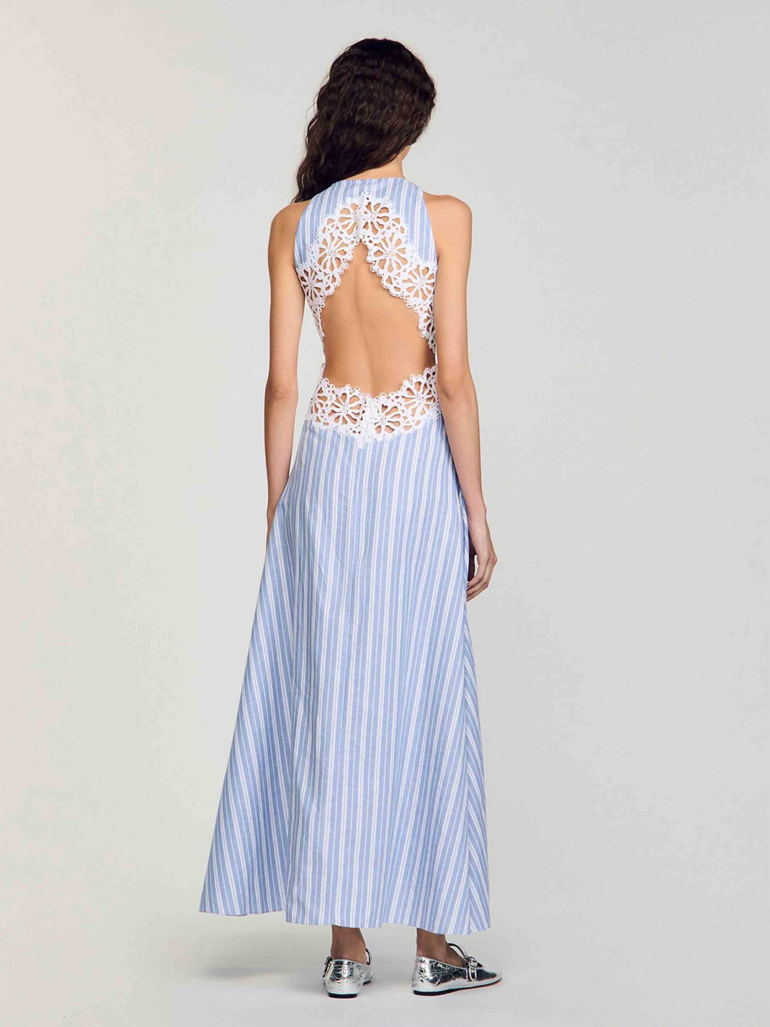 chinese dress ladies Striped Maxi Dress With Lace – SANDRO Egypt