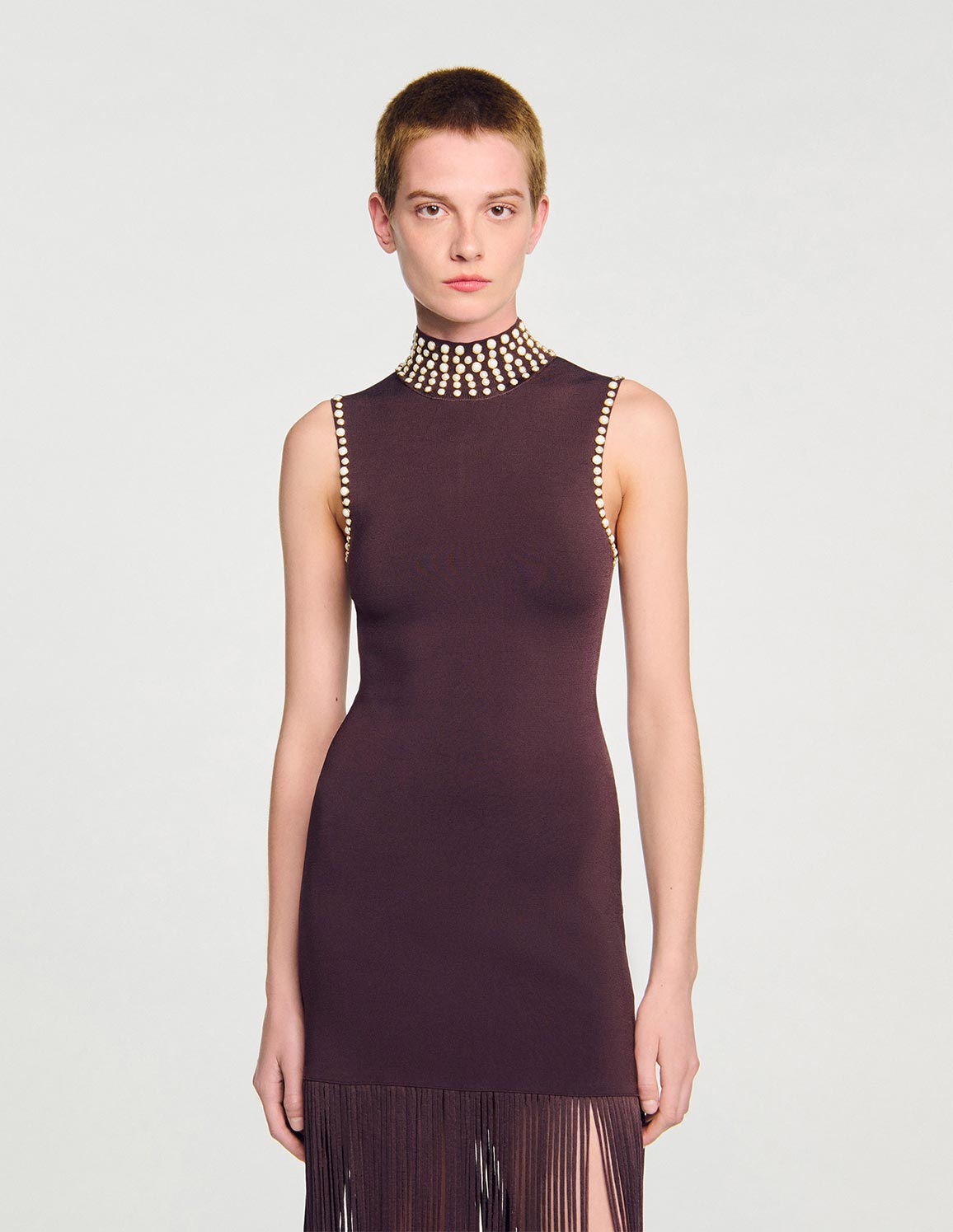 FRINGED KNIT MAXI DRESS – SANDRO Egypt
